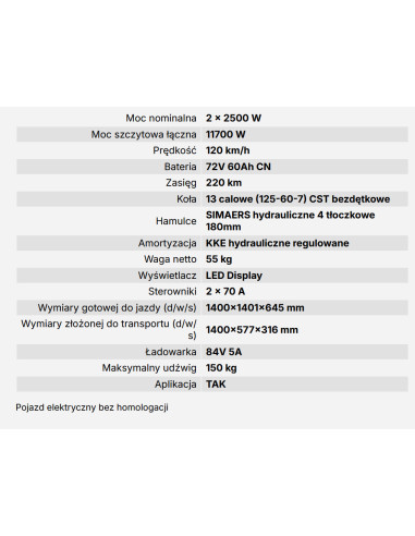 Teverun Fighter Supreme 7260R 72V 60Ah